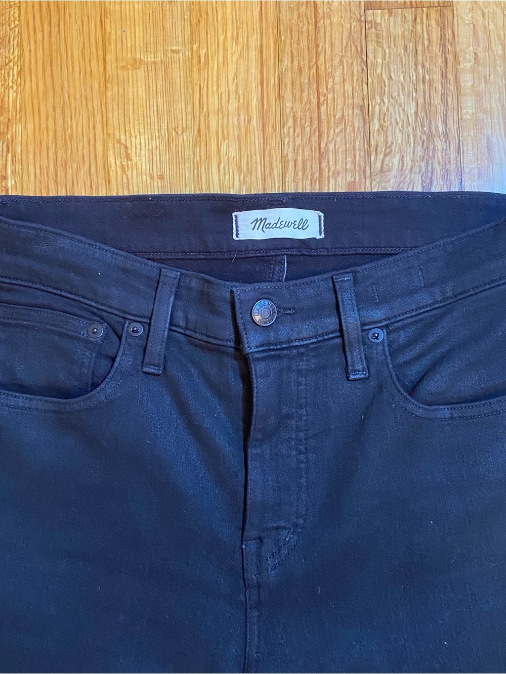 Madewell Mid-Rise Kick Out Crop Jeans in True Black Wash Coated Edition size 28 - Picture 6 of 16